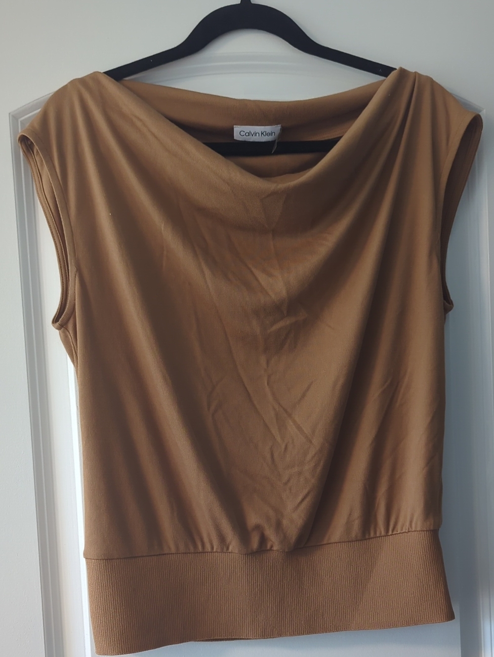 Calvin Klein Camel Drape Neck Sleeveless Top